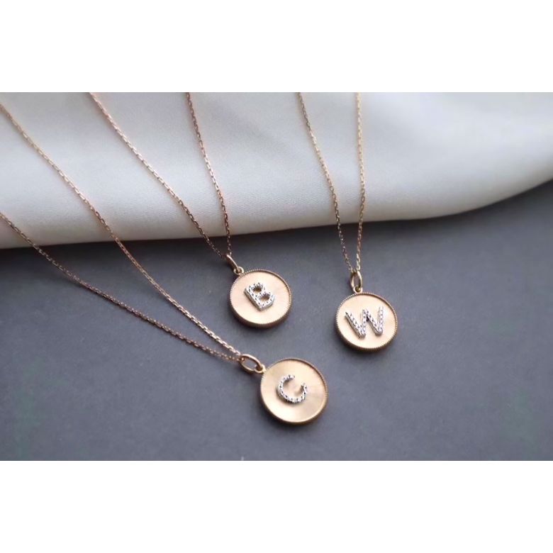 Pendentif Lettre de l'Alphabet - Vos initiales diamantées autour du cou or rose - 21