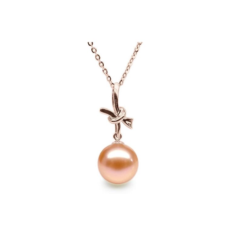Pendentif Noeud Merveilleux. Perle rose 10/10.5 mm, Or rose - 1