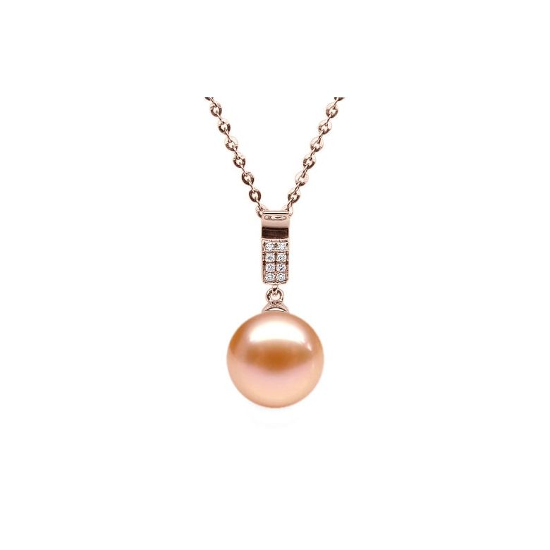 Pendentif Xilo. Perle rose 10/10.5 mm, Diamants, Or rose - 1