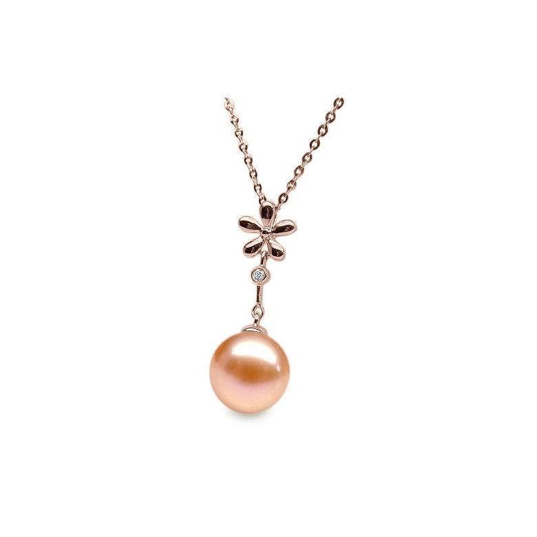 Pendentif Fleur céleste. Perle rose 10/10.5 mm, Diamants, Or rose - 1