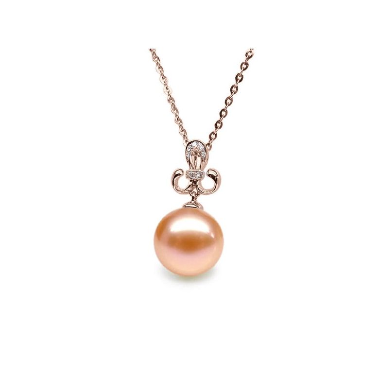 Pendentif Armoiries noblesse. Perle rose 10/10.5 mm, Diamants, Or rose - 1