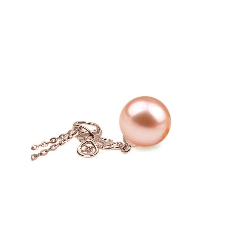 Pendentif Mon petit Noeud. Perle rose 10/10.5 mm, Diamants, Or rose - 2