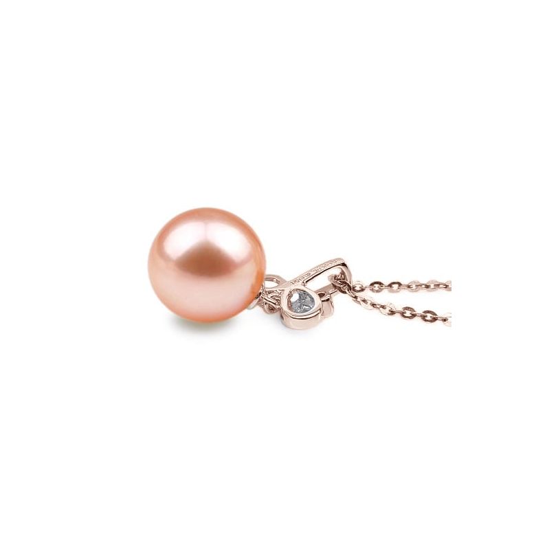 Pendentif Brindille. Perle rose 10/10.5 mm, Diamants, Or rose - 2