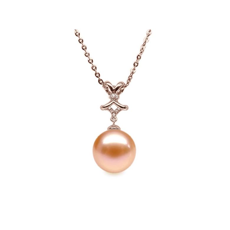 Pendentif Ganse classique. Perle rose 10/10.5 mm, Diamants, Or rose - 1