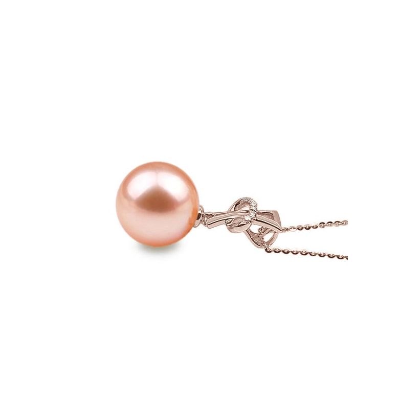 Pendentif XO. Perle rose 10/10.5 mm, Diamants, Or rose - 2
