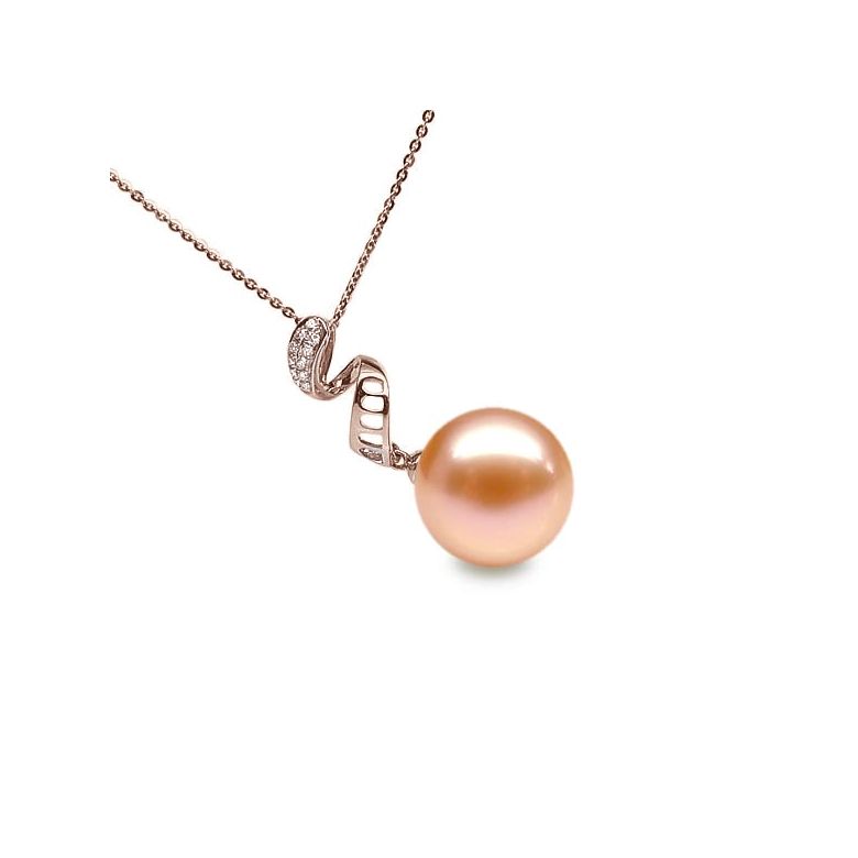 Pendentif Serpentin et tortillon. Perle rose 10/10.5 mm, Diamants, Or rose - 2