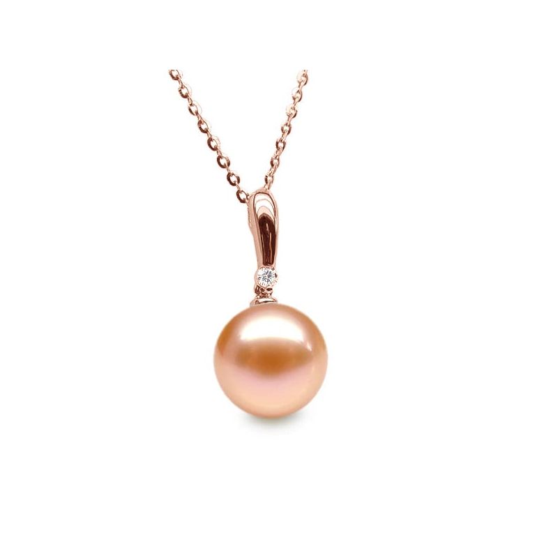 Pendentif Hainan. Perle rose 10/10.5 mm, Diamants, Or rose - 1
