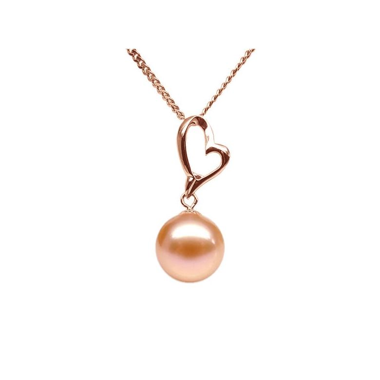Pendentif Coeur de Cupidon. Perle rose 10/10.5 mm, Or rose - 1