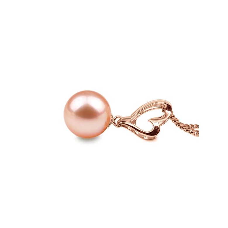 Pendentif Coeur de Cupidon. Perle rose 10/10.5 mm, Or rose - 2