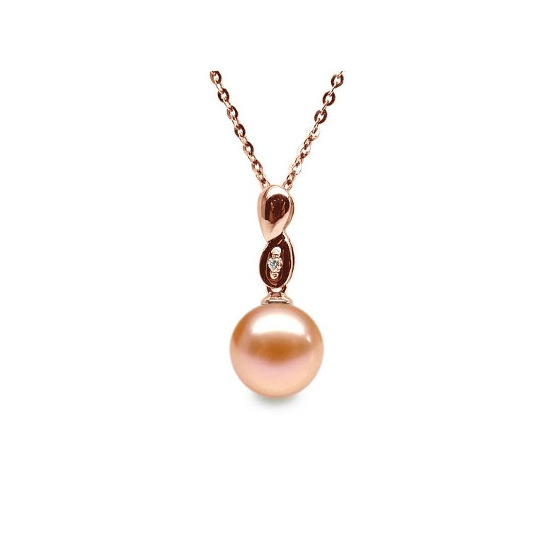 Pendentif Engrenage. Perle rose 10/10.5 mm, Diamants, Or rose - 1