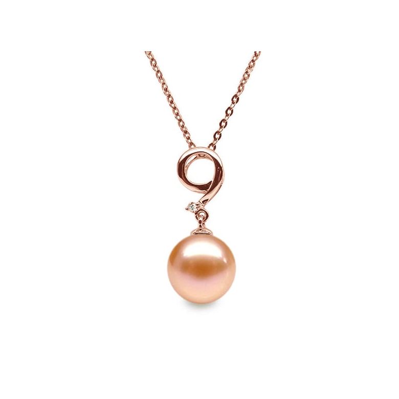 Pendentif Neuf. Perle rose 10/10.5 mm, Diamants, Or rose - 1
