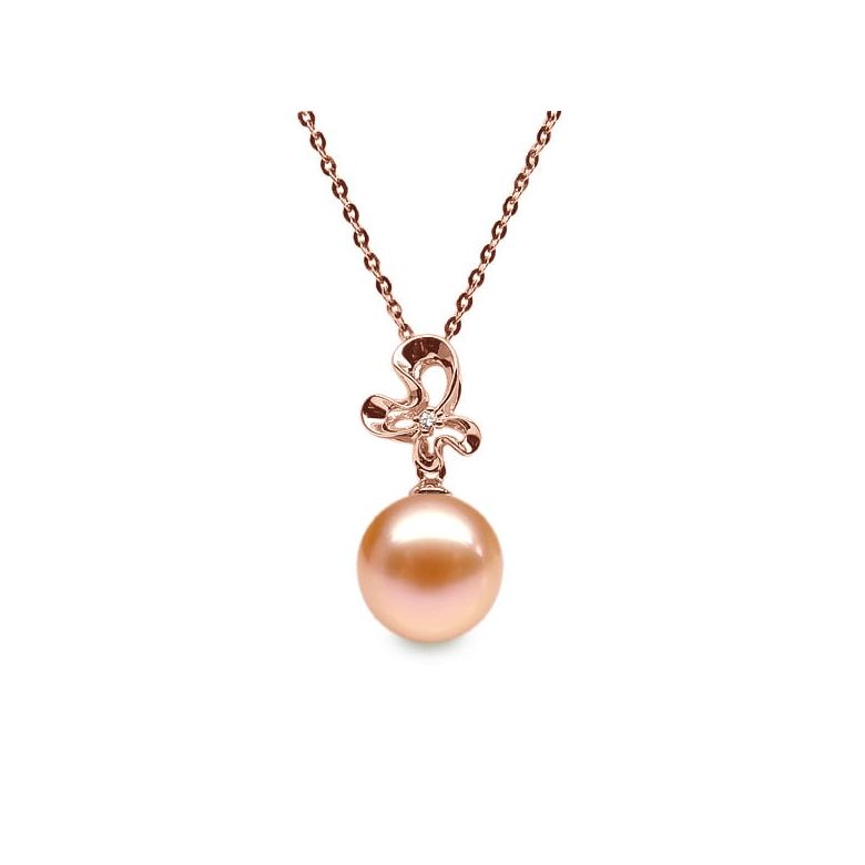 Pendentif Fleur sauvage. Perle rose 10/10.5 mm, Diamants, Or rose - 2