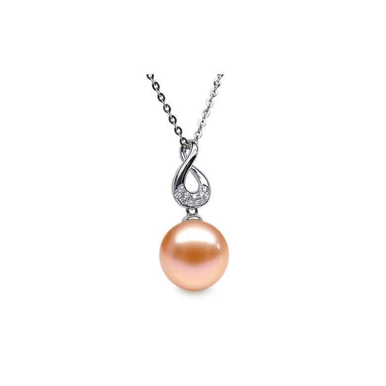 Pendentif Twist. Perle rose 10/10.5 mm, Diamants, Or blanc - 1