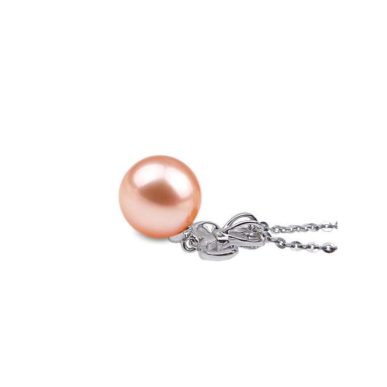 Pendentif Armoiries noblesse. Perle rose 10/10.5 mm, Diamants, Or blanc - 2