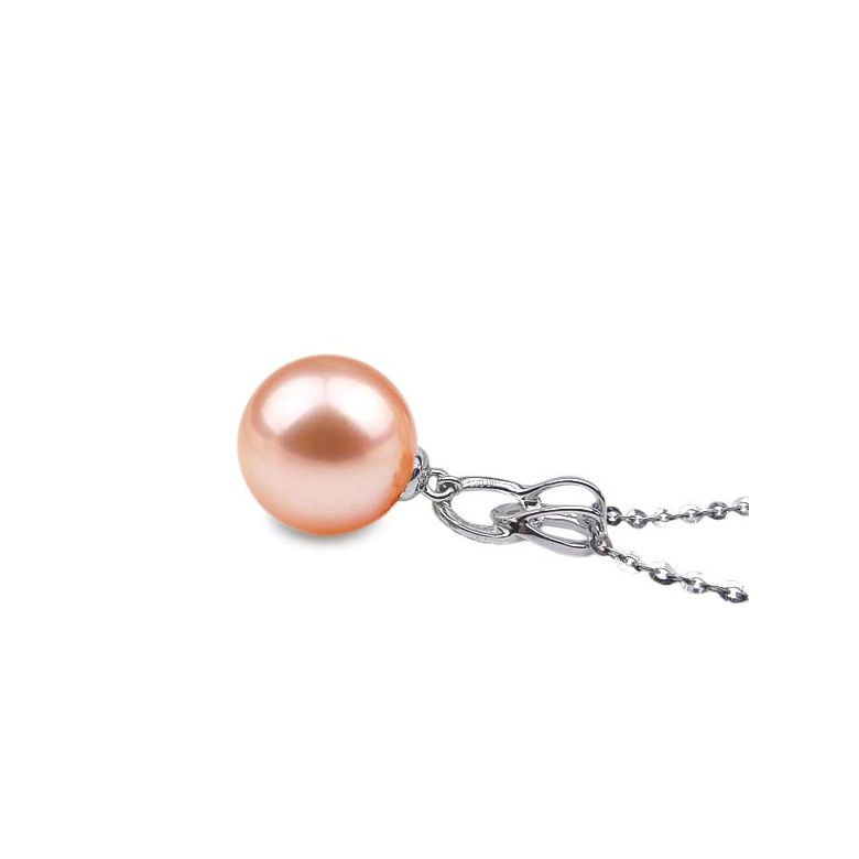 Pendentif Anneaux liés. Perle rose 10/10.5 mm, Diamants, Or blanc - 2