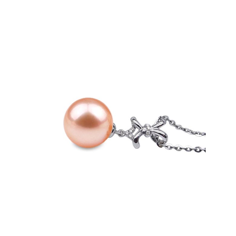 Pendentif Ganse classique. Perle rose 10/10.5 mm, Diamants, Or blanc - 2