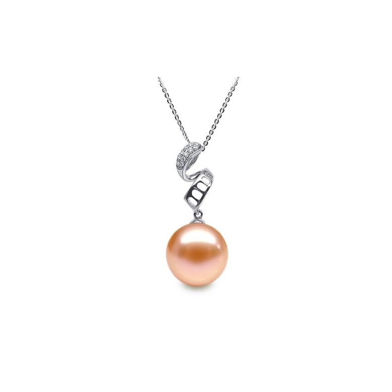 Pendentif Serpentin et tortillon. Perle rose 10/10.5 mm, Diamants, Or blanc - 1