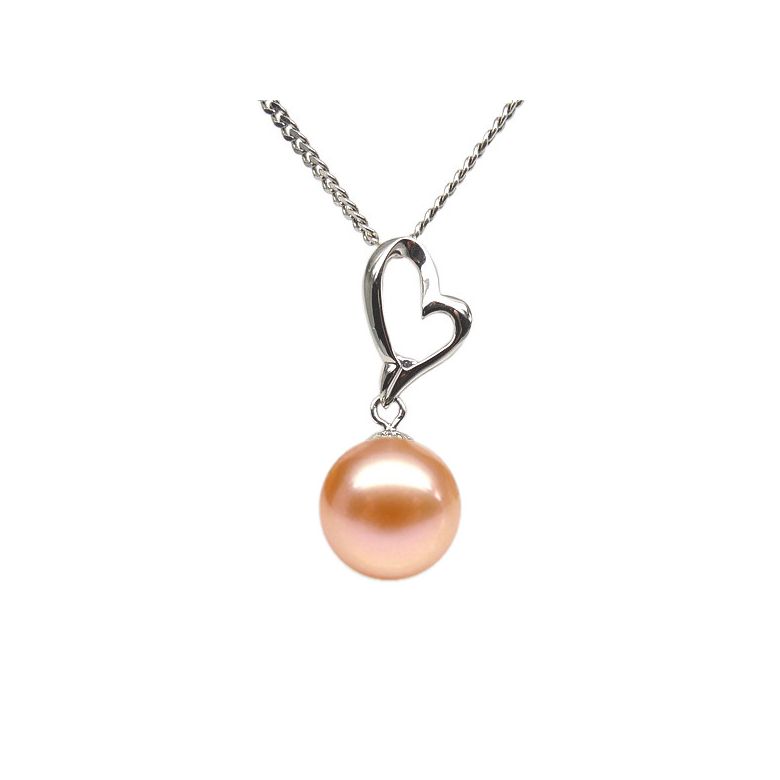 Pendentif Coeur de Cupidon. Perle rose 10/10.5 mm, Or blanc - 1