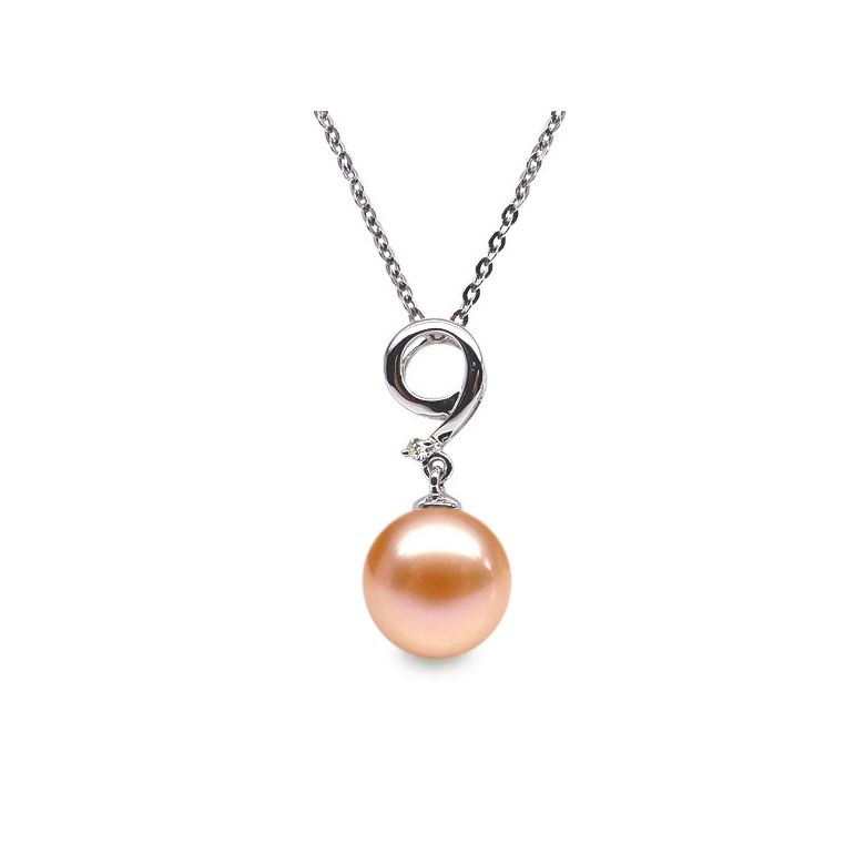 Pendentif Neuf. Perle rose 10/10.5 mm, Diamants, Or blanc - 1