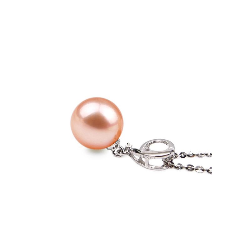 Pendentif Neuf. Perle rose 10/10.5 mm, Diamants, Or blanc - 2