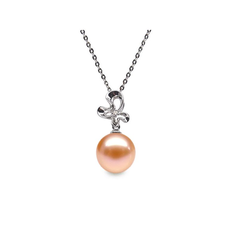 Pendentif Fleur sauvage. Perle rose 10/10.5 mm, Diamants, Or blanc - 2