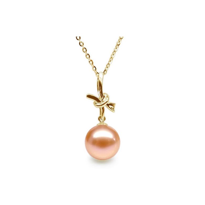 Pendentif Noeud Merveilleux. Perle rose 10/10.5 mm, Or jaune - 1