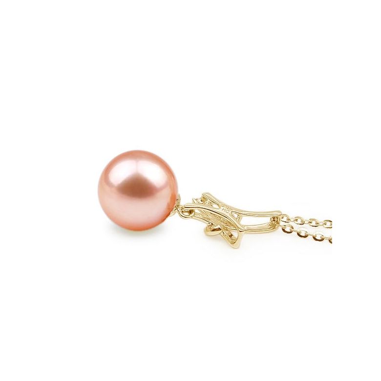 Pendentif Noeud Merveilleux. Perle rose 10/10.5 mm, Or jaune - 2