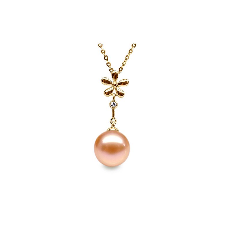 Pendentif Fleur céleste. Perle rose 10/10.5 mm, Diamants, Or jaune - 1