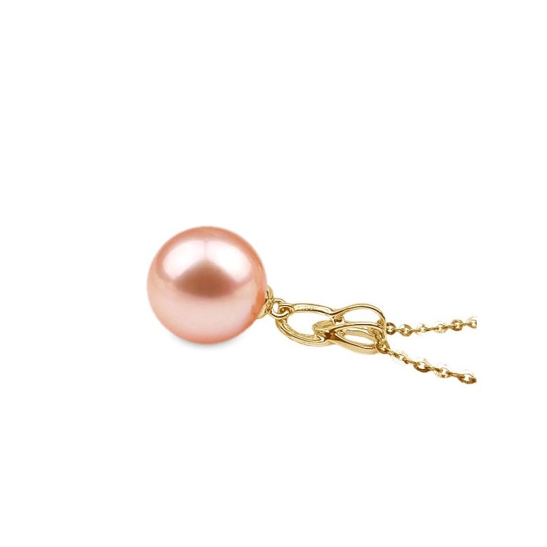 Pendentif Anneaux liés. Perle rose 10/10.5 mm, Diamants, Or jaune - 2