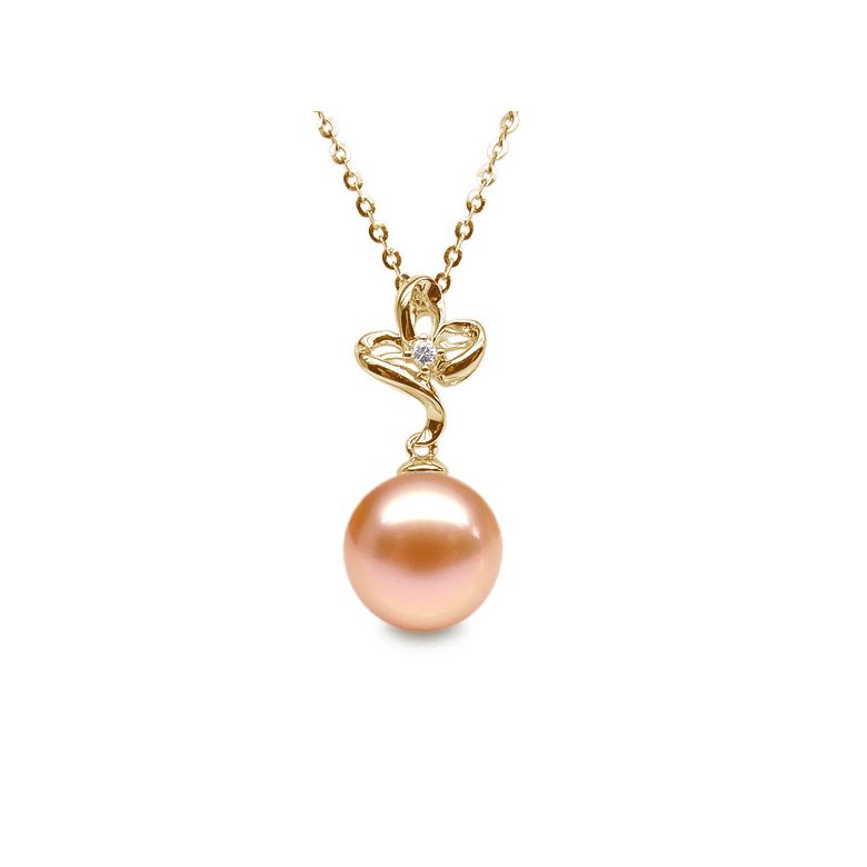 Pendentif Fleur romantique. Perle rose 10/10.5 mm, Diamants, Or jaune - 1