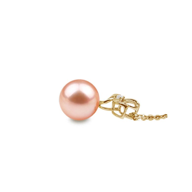 Pendentif Fleur romantique. Perle rose 10/10.5 mm, Diamants, Or jaune - 2