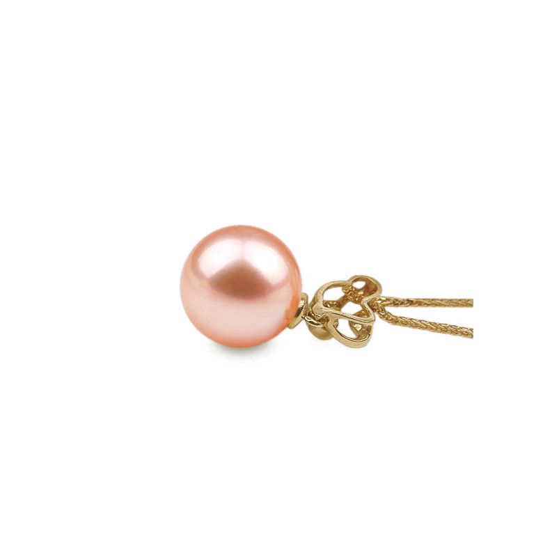 Pendentif Jeune pousse printanière. Perle rose 10/10.5 mm, Diamants, Or jaune - 2