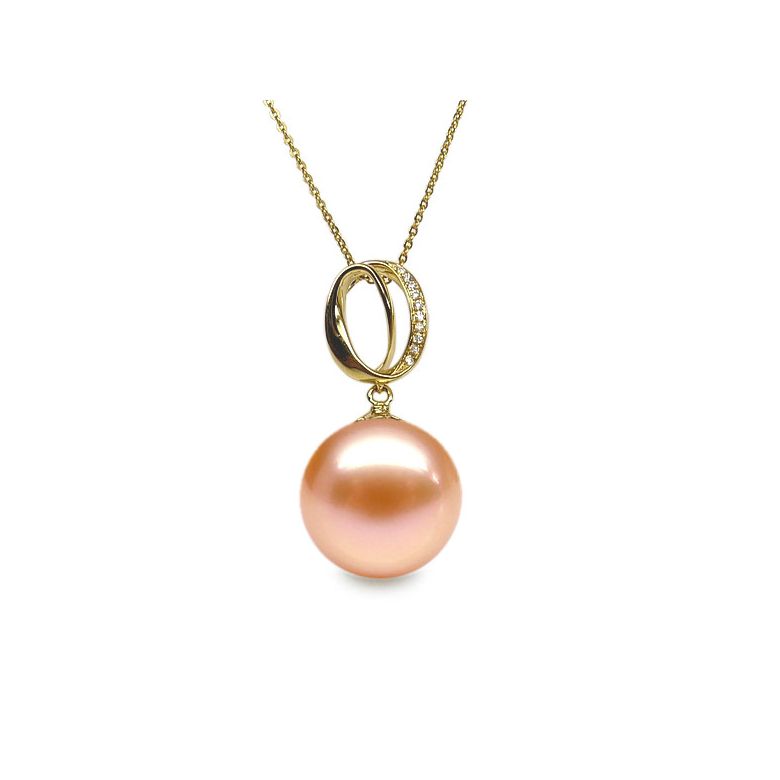Pendentif O my god. Perle rose 10/10.5 mm, Diamants, Or jaune - 1