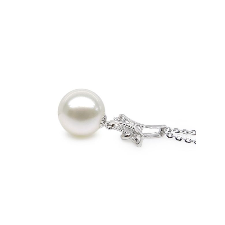 Pendentif noeud or blanc 18cts monté d'une perle d'eau douce blanche - 3