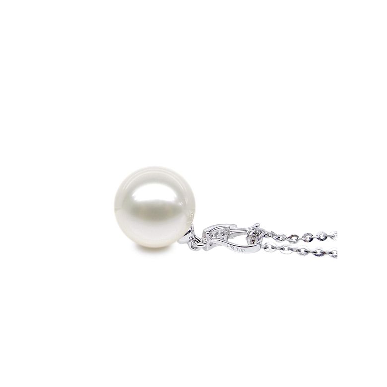 Pendentif moderne pavée de 8 diamants - Or blanc, perle douce blanche - 2
