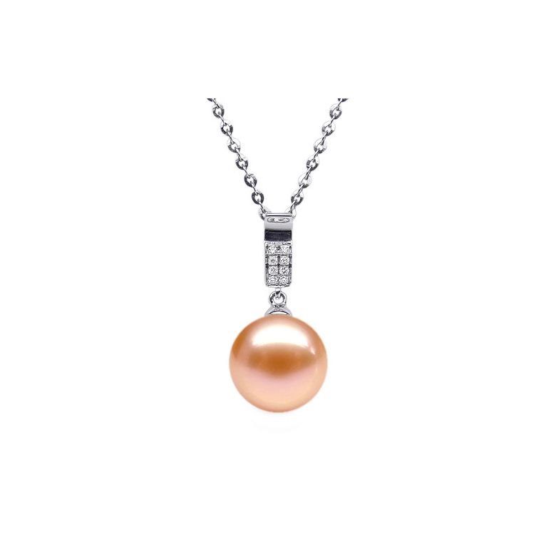 Pendentif moderne pavée de 8 diamants - Or blanc, perle douce blanche - 6