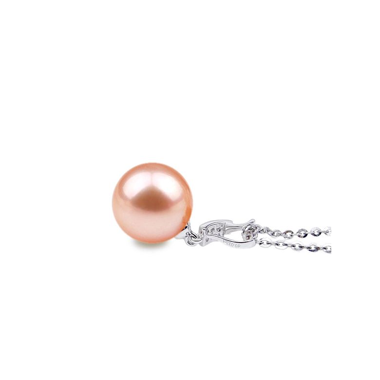 Pendentif moderne pavée de 8 diamants - Or blanc, perle douce blanche - 7