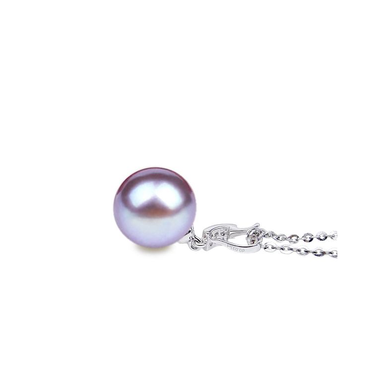 Pendentif moderne pavée de 8 diamants - Or blanc, perle douce blanche - 9