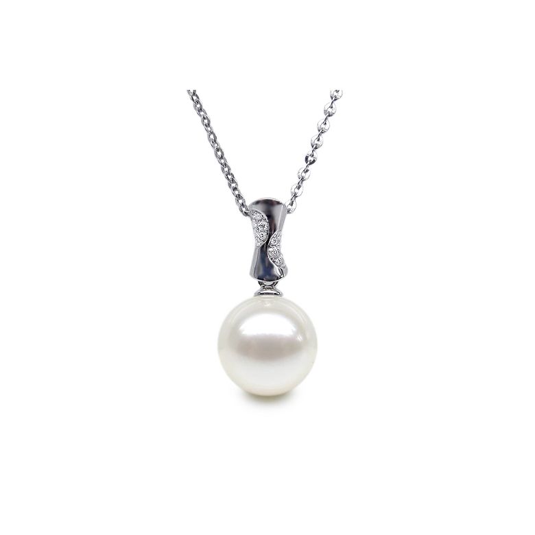 Pendentif t'es à croquer - Or blanc, perle de rivière blanche - 2