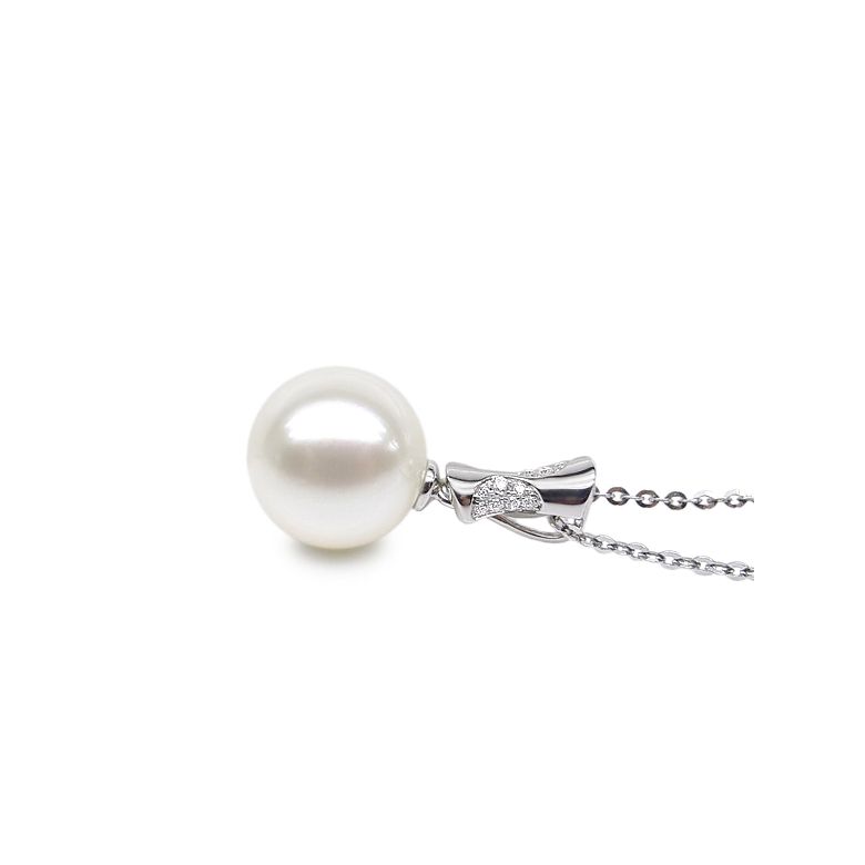 Pendentif t'es à croquer - Or blanc, perle de rivière blanche - 3