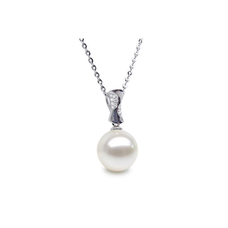 Pendentif t'es à croquer - Or blanc, perle de rivière blanche - 4