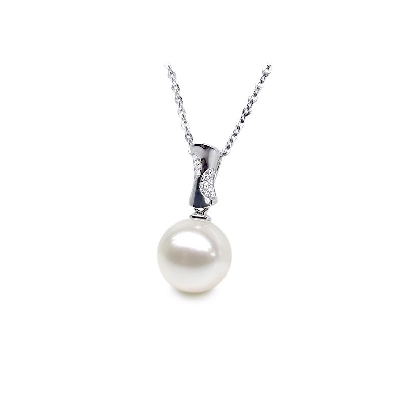 Pendentif t'es à croquer - Or blanc, perle de rivière blanche - 1