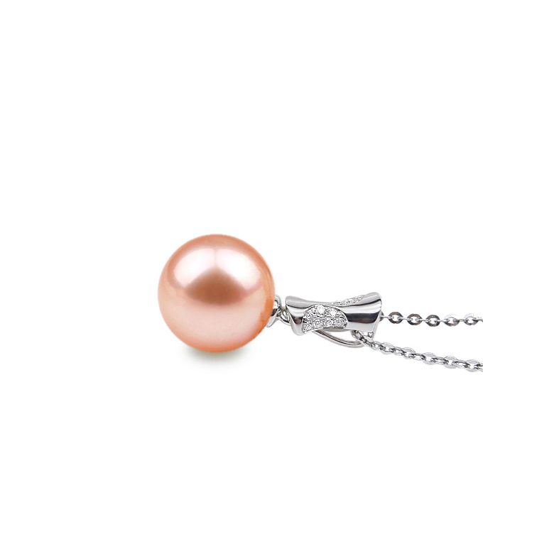 Pendentif t'es à croquer - Or blanc, perle de rivière blanche - 5