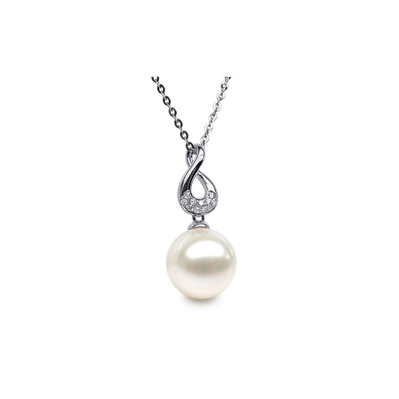 Pendentif twist or blanc - Perle de culture d'eau douce, diamants - 1