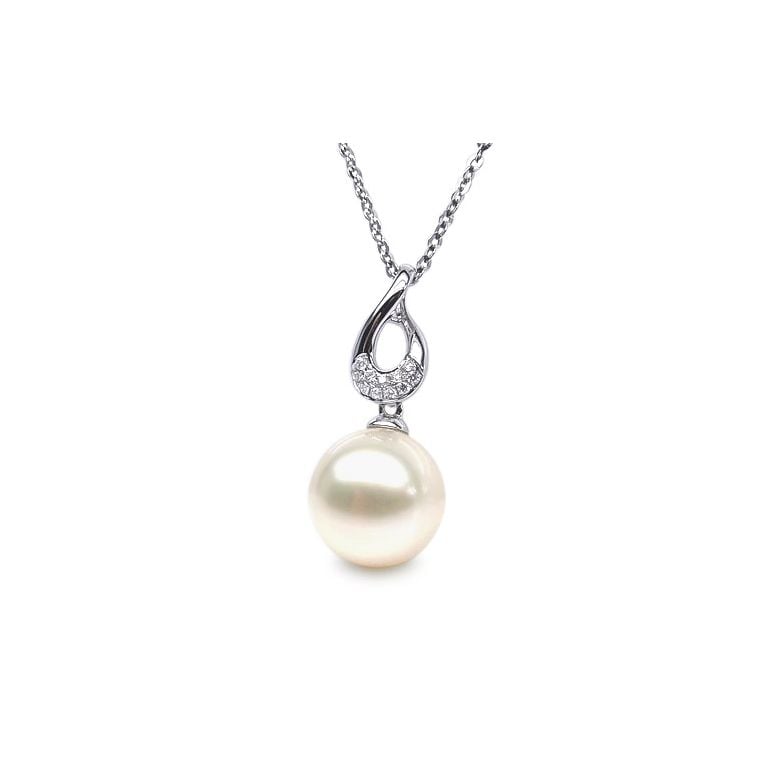Pendentif twist or blanc - Perle de culture d'eau douce, diamants - 3