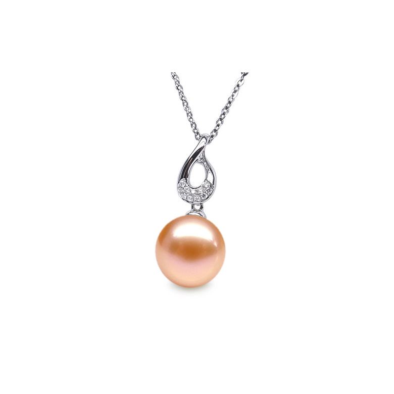 Pendentif twist or blanc - Perle de culture d'eau douce, diamants - 5