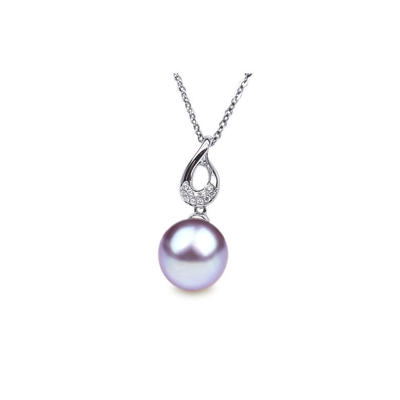 Pendentif twist or blanc - Perle de culture d'eau douce, diamants - 7