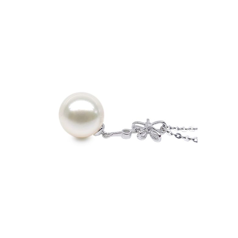 Pendentif fleur or blanc -  Perle eau douce blanche en suspension - 3