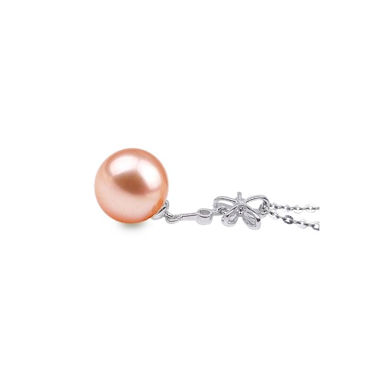 Pendentif fleur or blanc -  Perle eau douce blanche en suspension - 4
