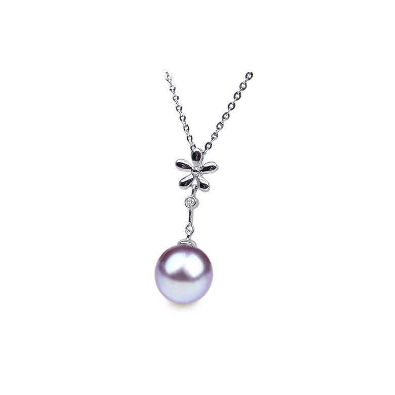 Pendentif fleur or blanc -  Perle eau douce blanche en suspension - 6